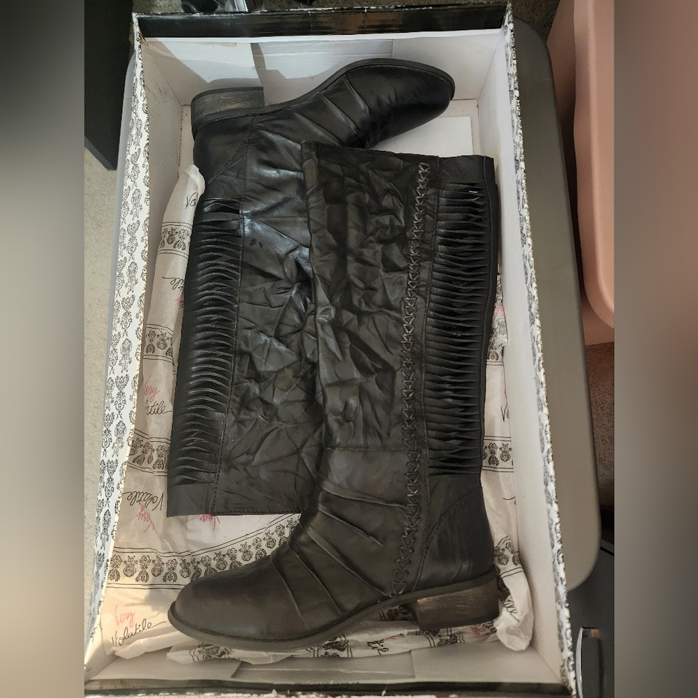 Very Volatile Black Fringe Cowboy Boots Size 6.5 Small Flaw See Last Pic/desc!!!